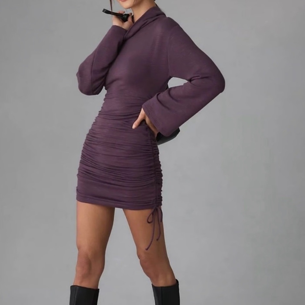 Anthropologie Daily Practice Long-Sleeve Ruched Mini Dress